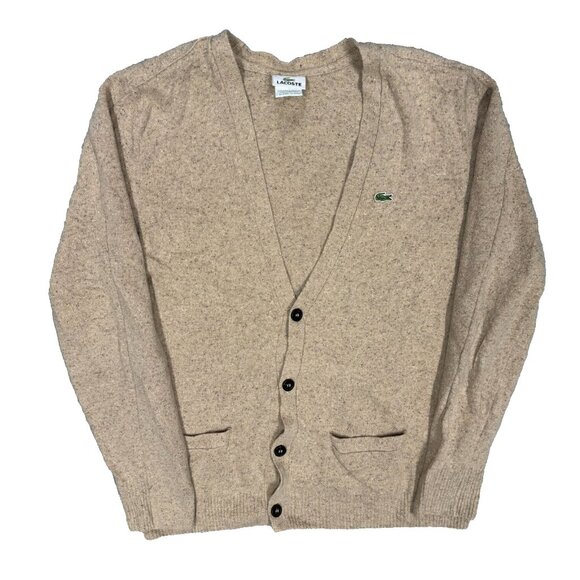 Lacoste Wool Mohair Angora Silk Cardigan Knit Sweater Beige Medium - Picture 1 of 8